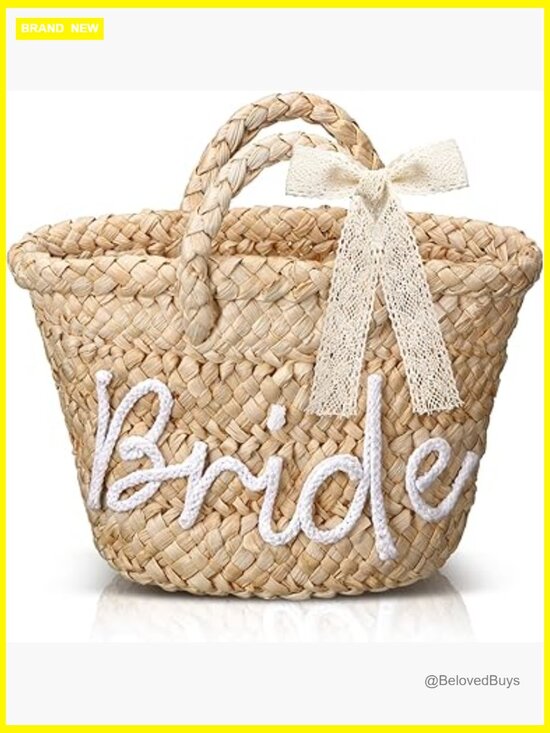 Handbags - Straw Beach Tote with BRIDE Letters, Bachelorette Wedding Gift Bag
